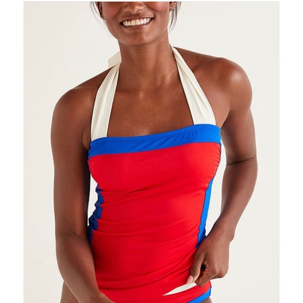 NWT! Boden Red, Blue & White Santorini Halter Tankini Top